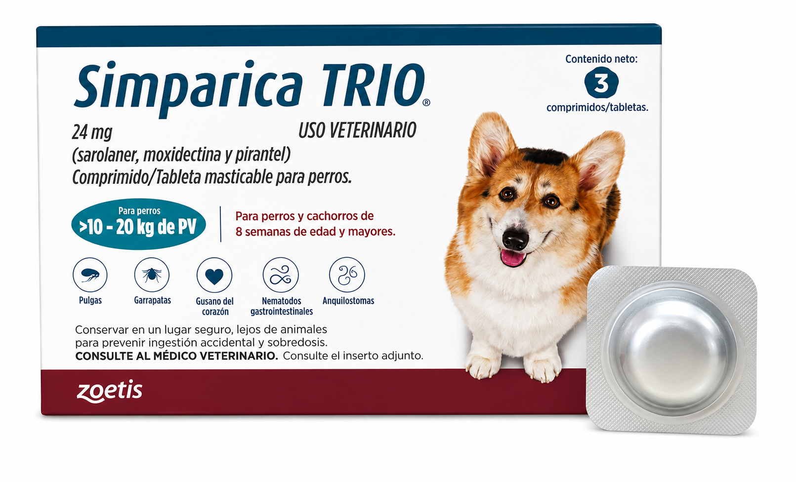 Simparica Trio 24 mg 10 a 20 Kg