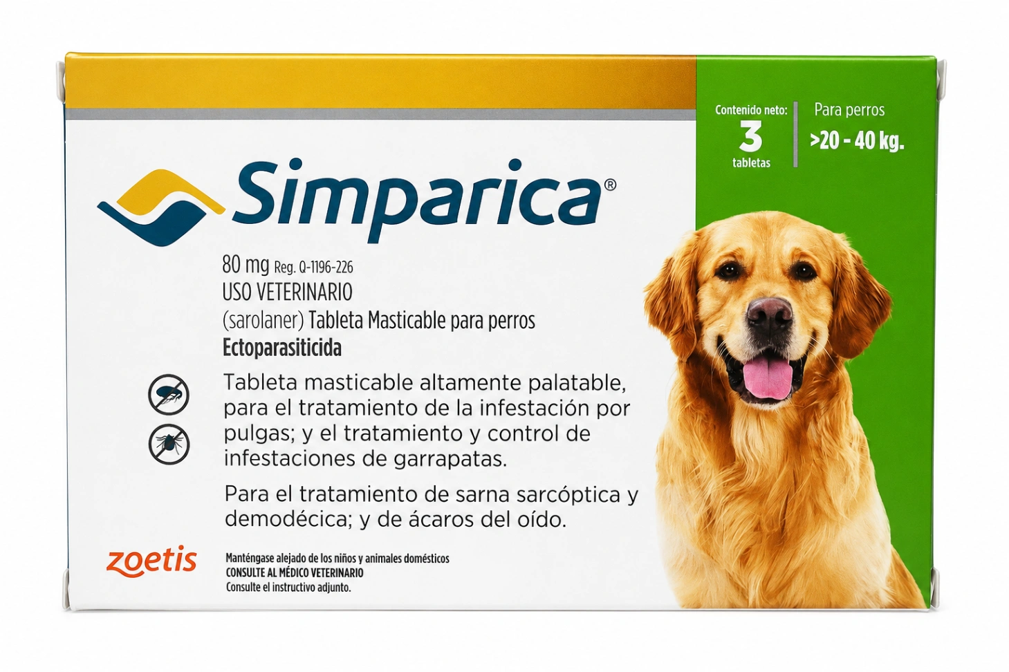 Simparica 80 mg 20 a 40 Kg x 3 Tabletas Simparica 80 mg 20 a 40 Kg x 3 Tabletas