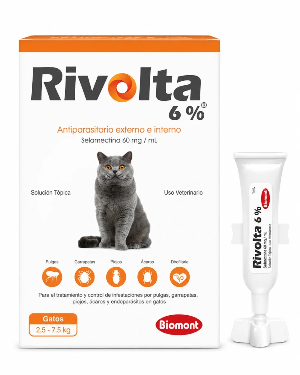 Rivolta 6% Gatos 2.6 a 7.5 kg x 1 Pipeta