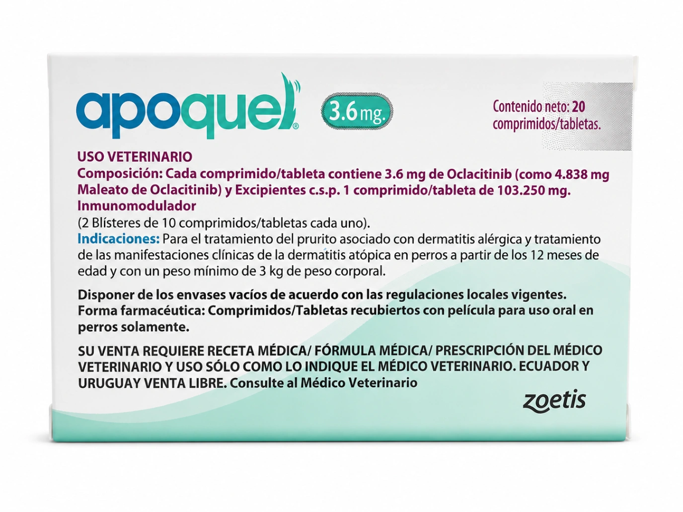 Apoquel 3.6 mg Caja 20 Tabletas