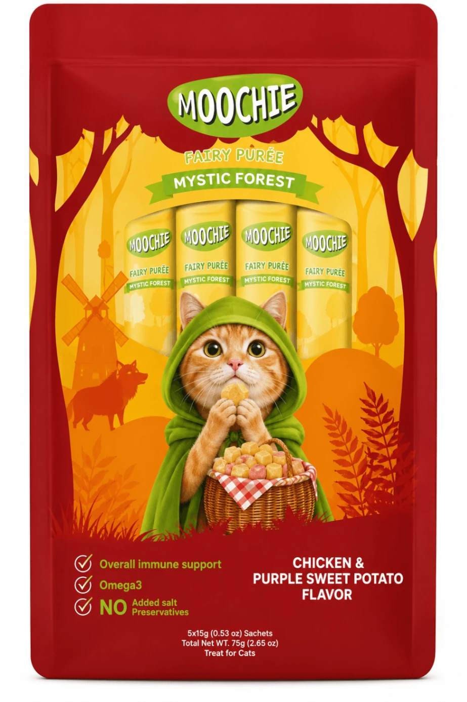 Moochie Puré Pollo, Zanahoria y Calabaza x 5 Tubos