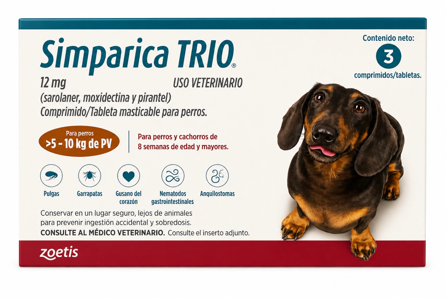 Simparica Trio Caramel 12 mg 5 a 10 kg Caja 3 Tabletas